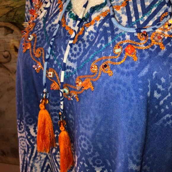 Sz M Kalypso 7 Blue & White Ombre Print Beach Coverup with Orange Embroi… - Picture 9 of 17